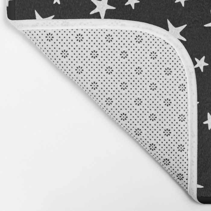 Shower Curtain Mini Star Print White On Black 71x74 Bath