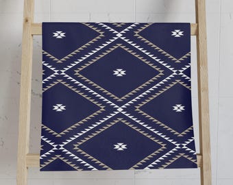 Hand Towel, Southwestern Geometric, Navy White Beige, Rustic Kitchen Towel, Modern Boho Bathroom Towel, Tea Towel, Dish Towel