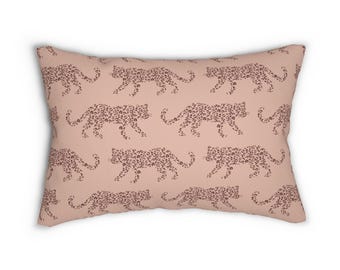 Lumbar Pillow, Leopard Parade, Sable Red Blush Pink, Safari Jungle Decor, Animal Print, Modern Bold, Boho Accent Cushion, Cheetah Print