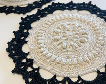 Black/Antique White Doilies - set of 2 (#01-06-5)