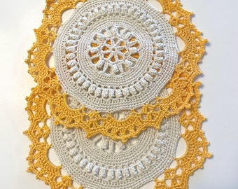 Goldenrod/Antique White Doilies - set of 2 (#01-06-5)