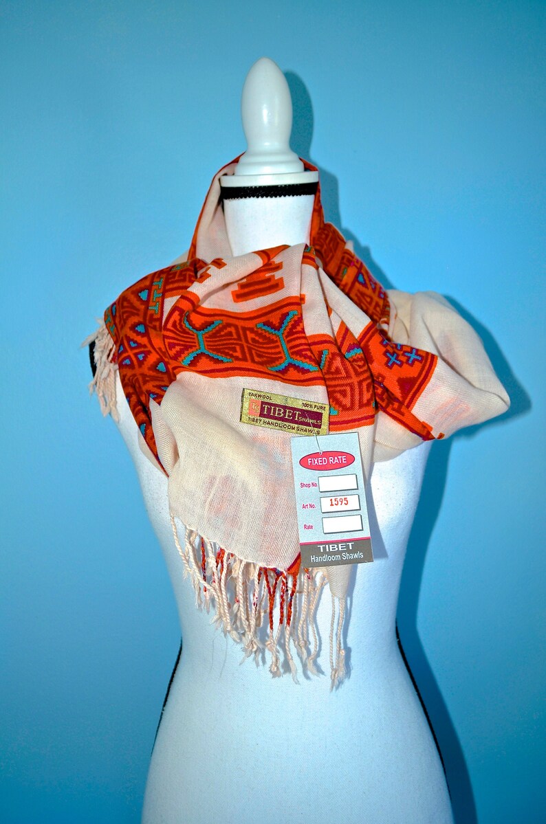 100 yak wool Tibetan scarf. Light weight colorful designed. Etsy