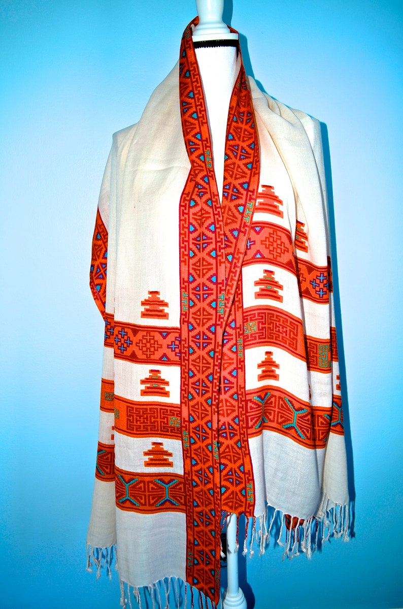 100 yak wool Tibetan scarf. Light weight colorful designed. Etsy