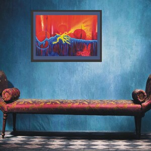 Sale**-Medium Wall Art, Original Contemporary Abstract Fine Art Painting, Red, Yellow, Blue-&quot;Into the Abyss&quot; by Denise Rhoden Rhone