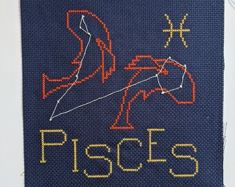 Enkelt och modernt korsstygnsmönster med fiskarna - Zodiac Astrology Craft