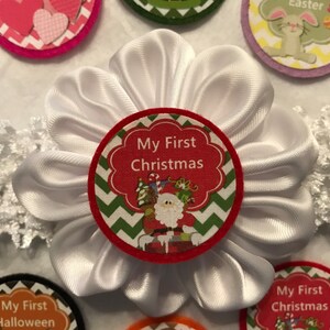 1st Holiday Baby Headband, Baby First Valentines Headband, First Christmas, First Year Holidays Headband, St. Patricks, Easter month sticker