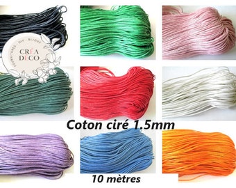 10M Fil Coton ciré 1.5mm , Cordon ciré 1.5mm , 10m coton ciré