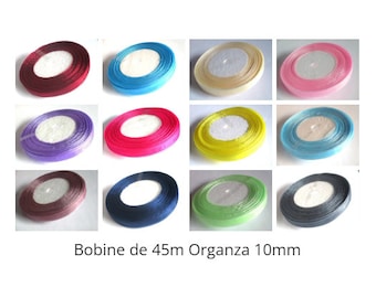 Bobine 45m ruban organza 10mm , Bobine organza 10mm , Ruban 10mm