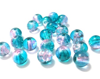 20 pink and blue 6mm Crackle glass beads