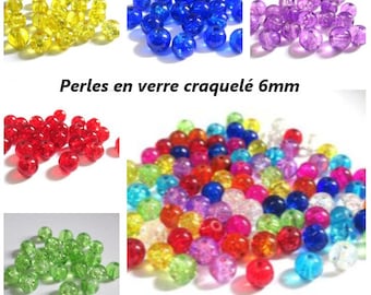 Perles verre craquelées 6mm , Perle rondes 6mm , Perles 6mm , Perles en verre 6mm , Perles craquelées 6mm