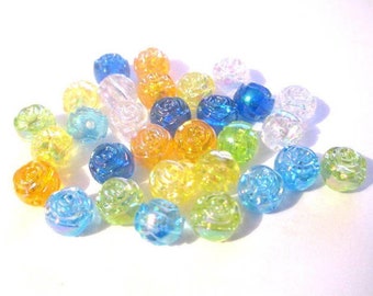 Lot of acrylic flower beads ab 8x7mm, Plastic beads, 8mm beads