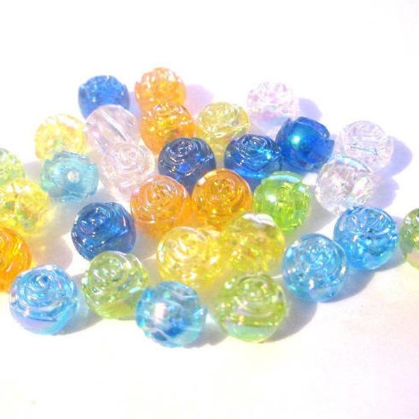 Lot de perles acrylique fleur ab 8x7mm , Perles plastique , Perles 8mm