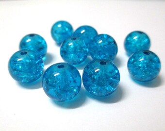 10 blue Crackle Glass 10mm (S-5) beads
