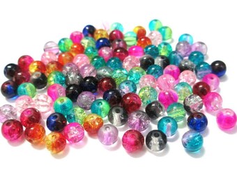 Perles verre craquelées bicolore 6mm , Perle rondes 6mm , Perles 6mm , Perles en verre 6mm