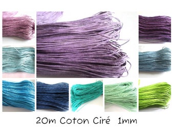 Filo di cotone cerato 1 mm, cordoncino cerato 1 mm, cotone cerato 10 m, cotone cerato 20 m