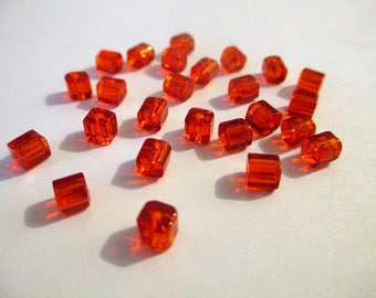20 square red glass beads 4mm