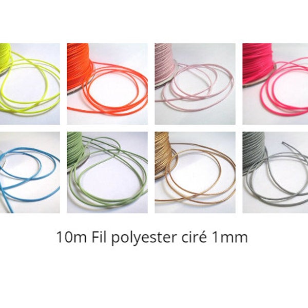 10M fil polyester ciré 1mm, Fil 1mm , cordon polyester ciré 1mm , cordon ciré 1mm