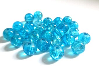 20 Blue 6mm (P-17) Crackle glass beads