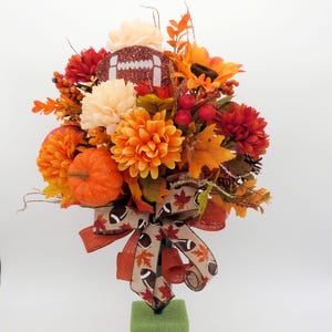 Fall Football Cemetery Arrangement, Football Fall Grave Vase with Mums, Cemetery Arrangement for Fall, Flowers for Cemetery