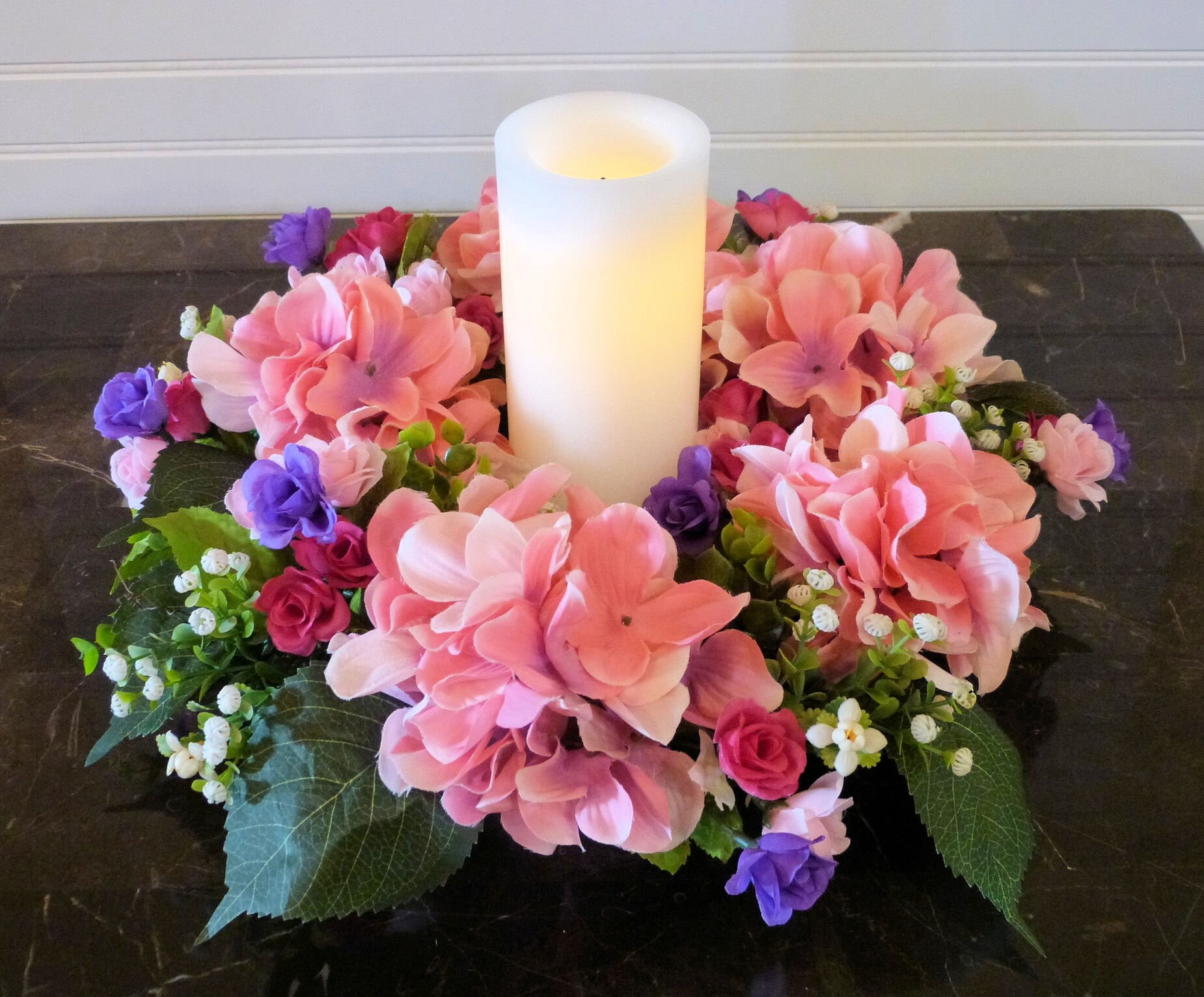 Hydrangea Candle Ring Spring Candle Ring Candle Wreath Etsy UK