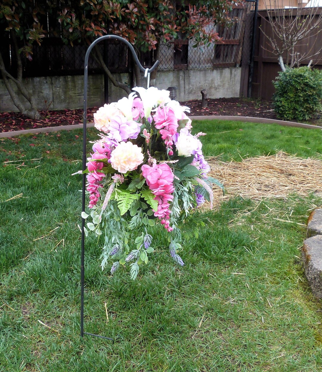 Large Cemetery Hanging Basket, Cemetery Hanging Basket With Wisteria, Cemetery Hanging Basket Etsy