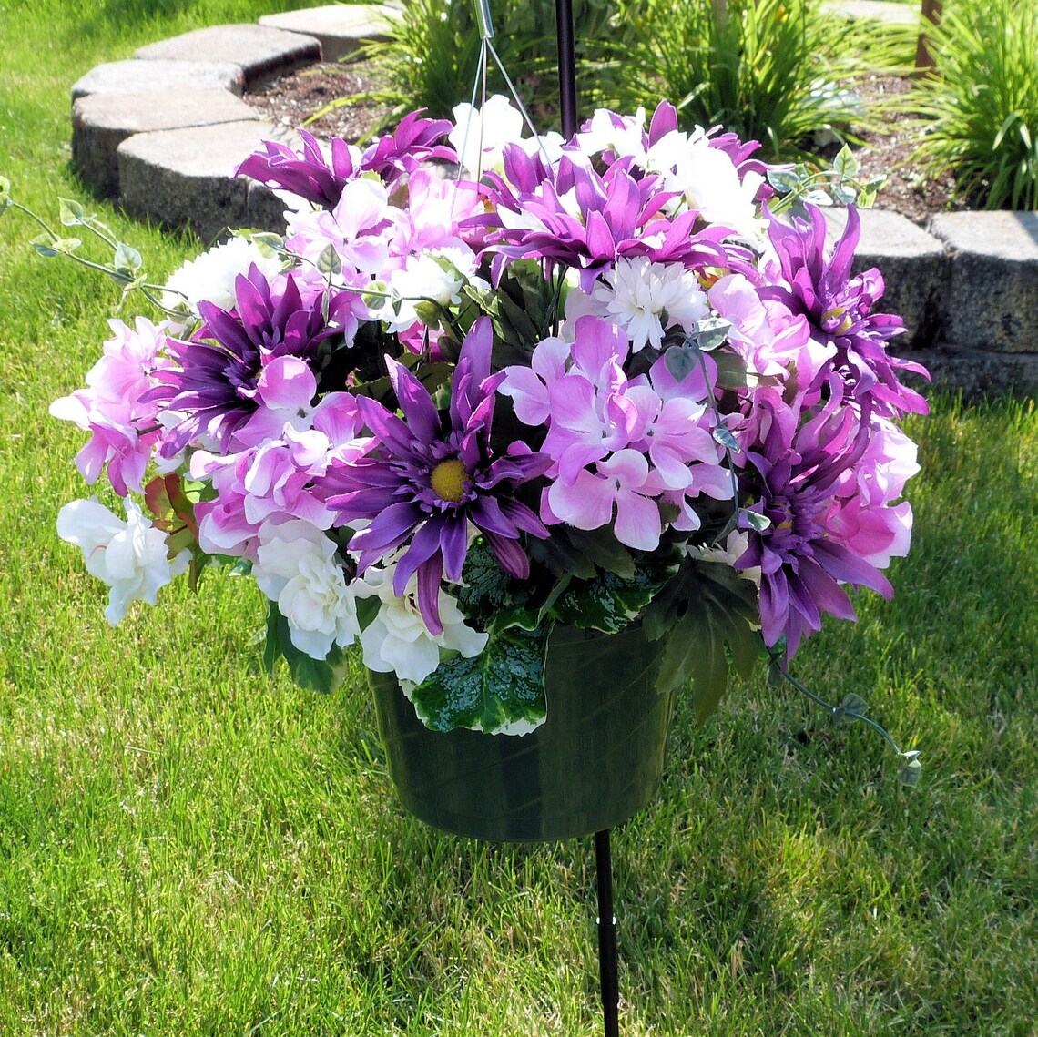 Summer Cemetery Basket Cemetery Hanging Basket with Daisies Etsy