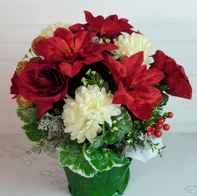 Christmas Cemetery Potted Arrangement Poinsettia Cemetery Etsy