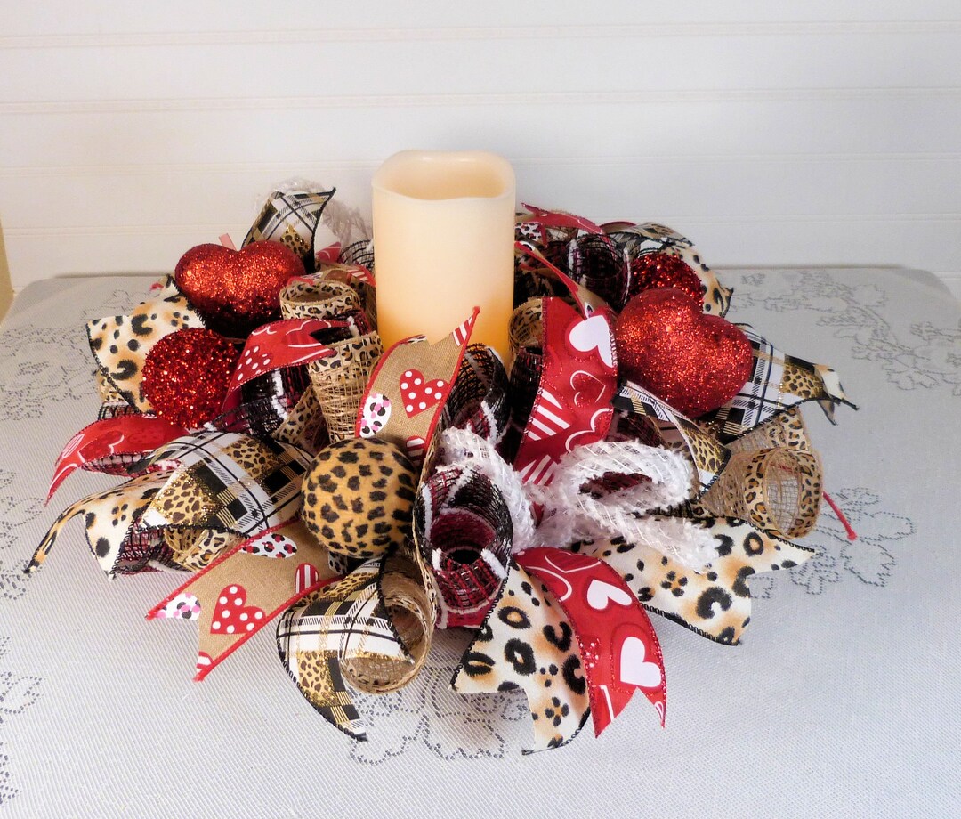 Valentine Candle Wreath, Valentine Candle Ring, Valentine Deco Mesh