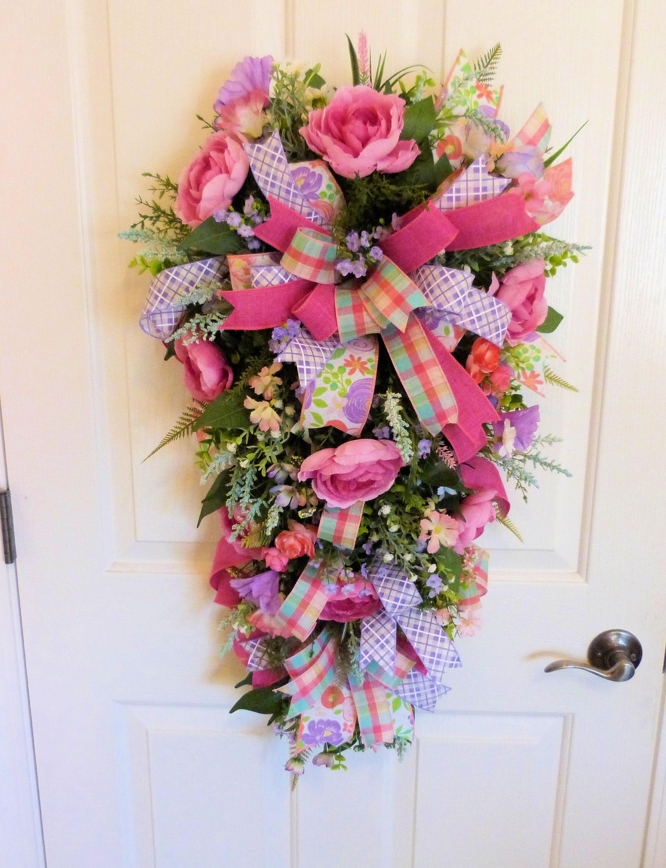 Pink Teardrop Swag, Spring Swag Wreath, Spring Door Swag With ...
