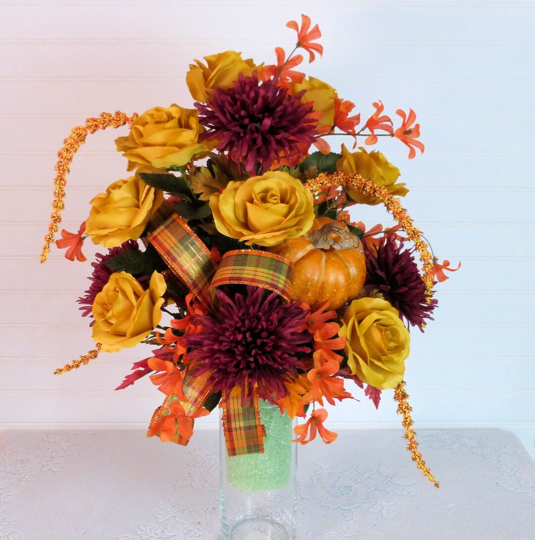 Fall Cemetery Vase Flowers Cemetery Arrangement With Roses Etsy