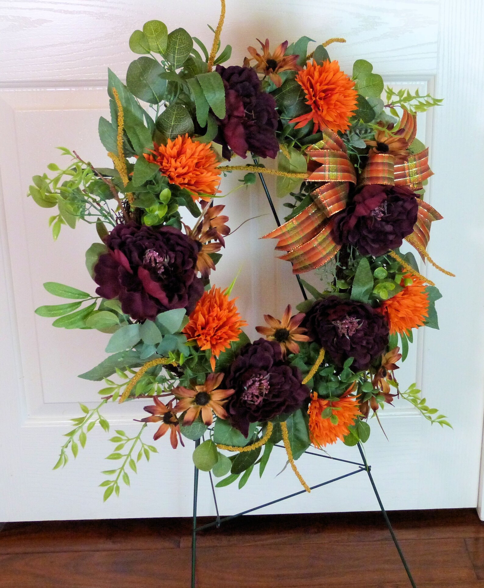 Fall Cemetery Wreath With Purple Peonies Fall Grave Wreath Etsy