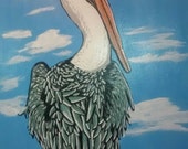 Original Nautical Coastal Bird Painting for an Ocean-Themed Room- "Pelican Portrait"