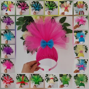 Handmade Inspired by Poppy Trolls Grinch Cindy Lou Powerpuff Girls Large Headband Hair Bow Accessories Party Birthday Christmas Rainbow