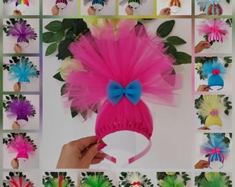Handmade Inspired by Poppy Trolls Grinch Cindy Lou Powerpuff Girls Large Headband Hair Bow Accessories Party Birthday Christmas Rainbow