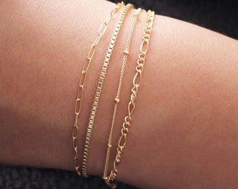 Gouden armband, vergulde armband, verfijnde armbandenset, gouden armband voor dames, verfijnde gouden armband, 14k vergulde schakelarmband