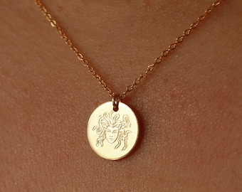 Greek Mythology Necklace - Gold Medusa Necklace - Gold Pendant Necklace - Medusa Jewelry - Celestial Necklace - Gold Coin Necklace, Versace