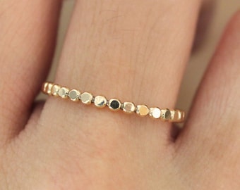 Flat Beaded Ring, Tiny Dainty Ring, Delicate Stacking Ring, 14k Gold Filled Ring, Bead Ring, Stackable Thin Ring, Beaded Jewelry, Gift