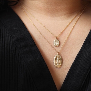 Gold Medallion Necklace, Gold Religious Necklace Gold Pendant Necklace Gold Charm Necklace Virgin Mary Necklace 14K Gold Filled Necklace