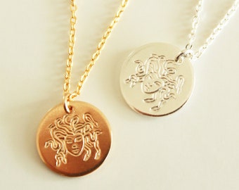 Gold Medusa Necklace, Snake Necklace, Gold Pendant Necklace, Medusa Jewelry, Celestial Necklace, Greek Mythology, Coin Necklace, Medallion