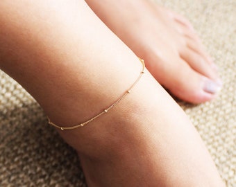 Gold Beaded Anklet Bracelet, Gold Filled Anklet Bracelet, Bead Bracelet, Dainty Gold Anklet, Satellite Anklet, Gold Anklet for Woman