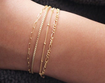 Gold Bracelet, Gold Filled Bracelet, Dainty Bracelet Set, Gold Bracelet for woman, Dainty Gold Bracelet, 14k Gold Fill Box Chain Bracelet