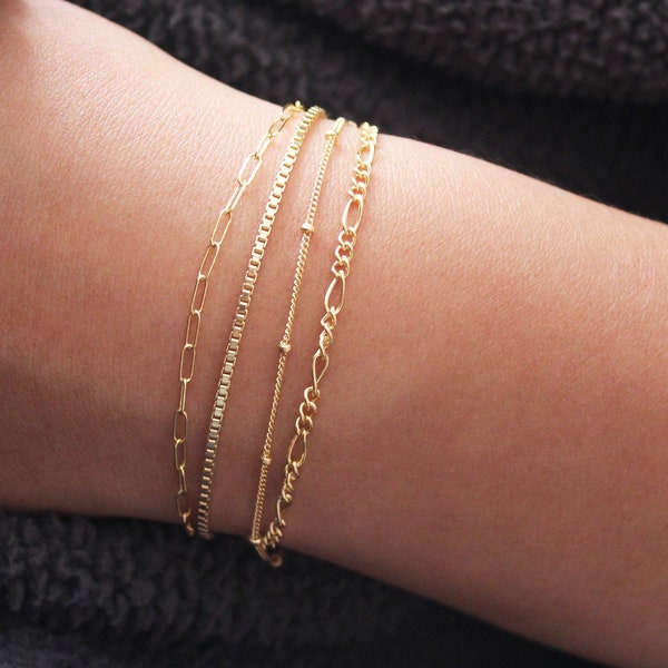 Gold Bracelet, Gold Filled Bracelet, Dainty Bracelet Set, Gold Bracelet for woman, Dainty Gold Bracelet, 14k Gold Fill Box Chain Bracelet