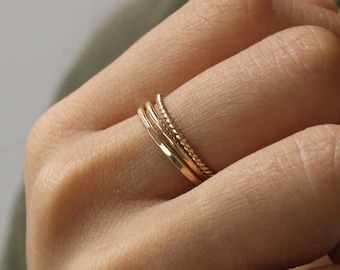 Gold Thin Ring Set, Gold Set Ring Gift, Stacking Dainty Ring, Bridal Ring Set, Gold Filled Ring Set, Tiny Stack Ring, Minimalistic Ring Set