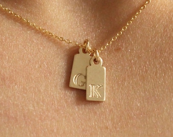 Initial Tag Necklace, Custom Pendant Necklace, Gold Letter Necklace, Personalized Gold Necklace, Initial Bar Necklace, Friendship Necklace
