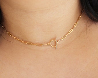 Gold Toggle Choker - Gold Chain Choker - Toggle Pendant Choker - Layering Necklace - Toggle Chain Necklace - Toggle Clasp Necklace