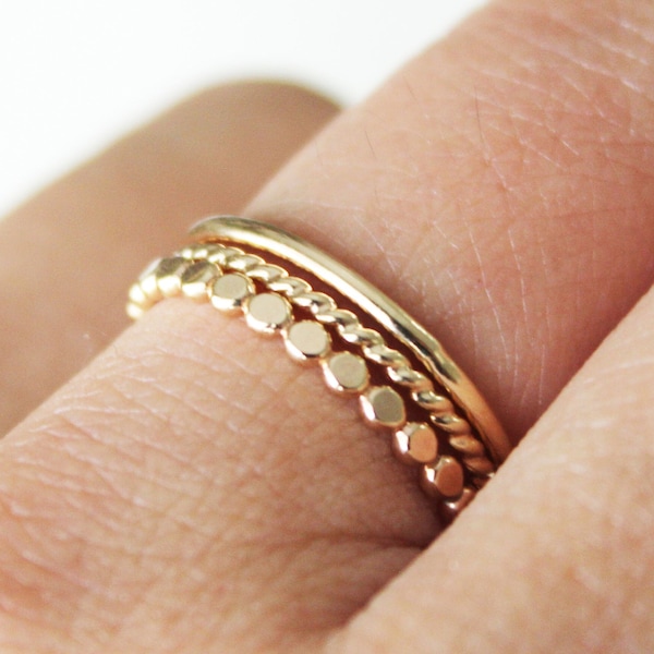 Gold Ring Set, 14k Gold Ringe Set, 3 Gold Perlen Ring Set, Gold Filled Dünner Ring, 14k Gold Ring für Frau, Facett Bead Stack Ring Set zierlich