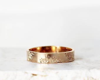 Symbolic Sunburst Ring Band, 14k Gold Filled Sunrise Ring, Sun Gold Ring, Thick Band Sun Ring, Sunray Sunshine Ring, Stackable Ring, Gift