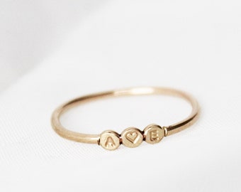 Anillo de punto personalizado, anillo con inicial personalizado, anillo con inicial, anillo de sello personalizado, anillo de oro de 14 k, anillo apilable de oro, anillo relleno de oro de regalo
