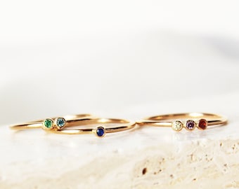 Multistone Birthstone Ring, Custom Family Birthstone, 1-8 Birthstone Ring, Gemstone Ring, Stacking Ring, Dainty Birthstone Ring, Rainbow