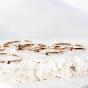 Tiny Birthstone Ring, 1-8 Stone Birthstone Ring, Custom Family Birthstone Stack Ring, Stacking Ring, Minimalist Dainty Stack GemstoneRing